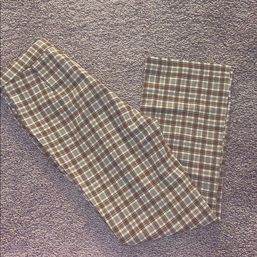 Tan, Brown, and White plaid pants